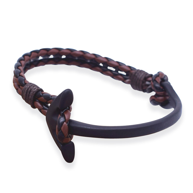 Anker-Armband BENDIX Dunkelbraun Schwarz mit schwarzem Anker