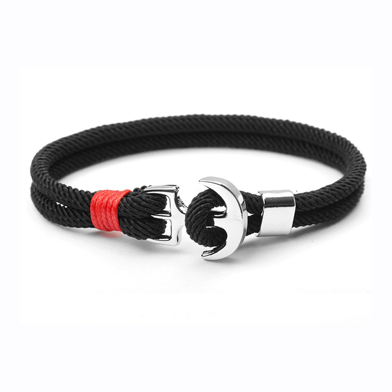 Anker-Armband ESKE Schwarz mit silbernem Anker