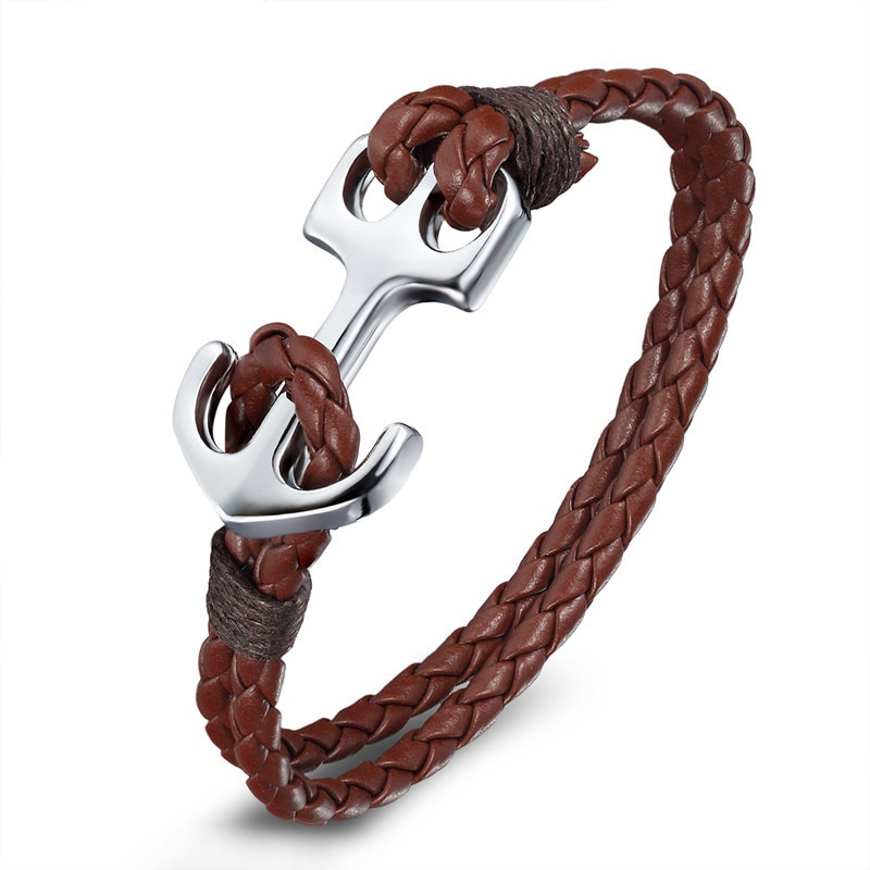 Anker-Armband FIETE Braun mit silbernem Anker
