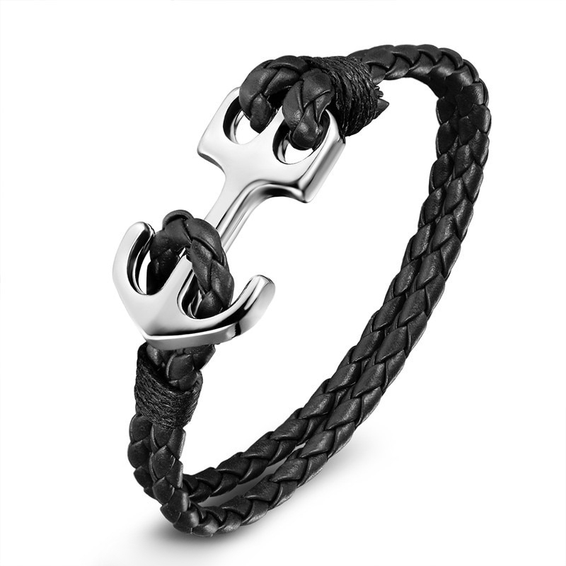 Anker-Armband FIETE Schwarz mit silbernem Anker