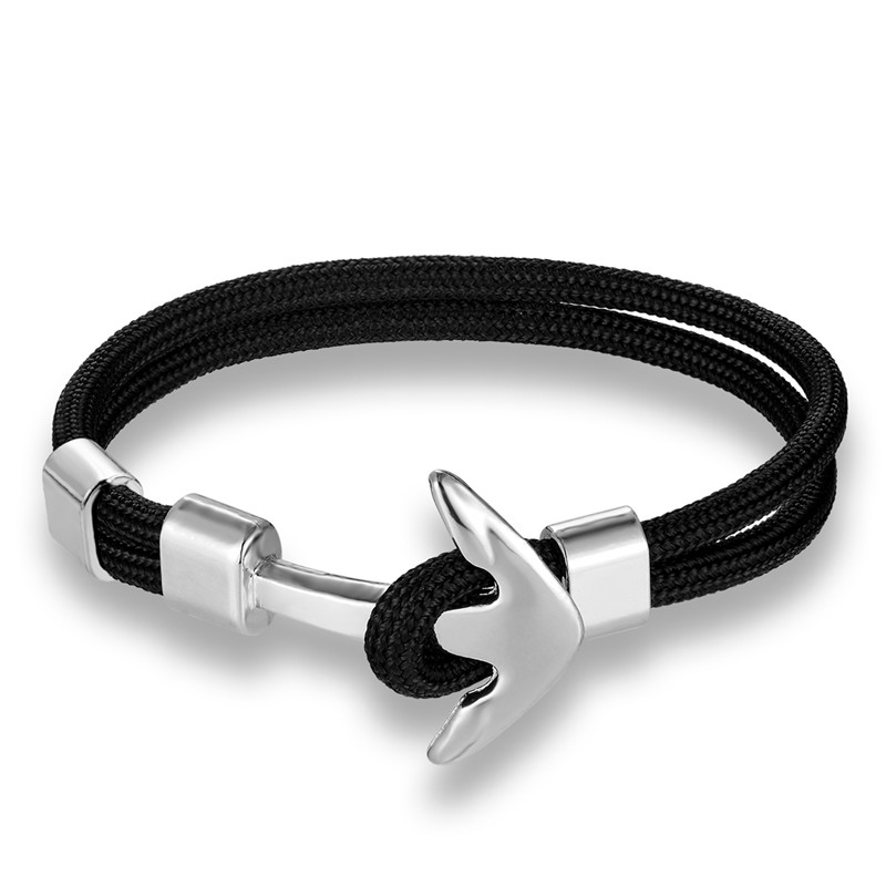 Anker-Armband GÖNTJE Schwarz mit silbernem Anker